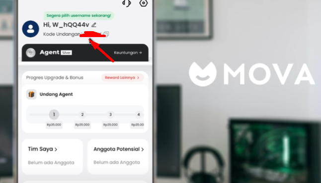 Cara Memunculkan Kode Undangan Aplikasi Mova Agar Dapat Komisi