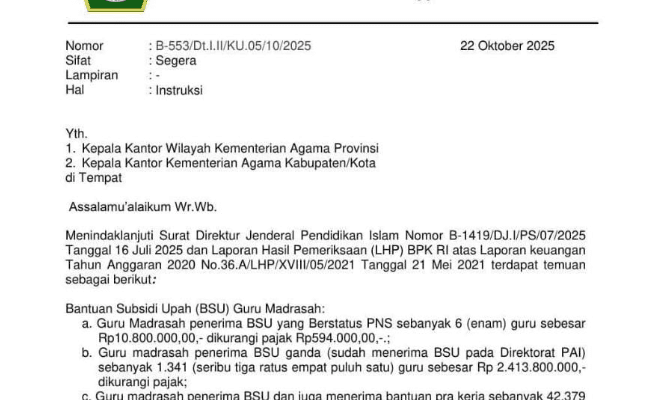 Edaran Resmi! Instruksi Pengembalian Dana BSU, Ini Penyebab & Batas Akhir