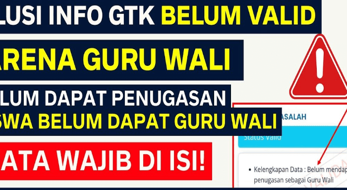 Solusi INFO GTK Belum VALID Karena Belum Penugasan Guru WALI