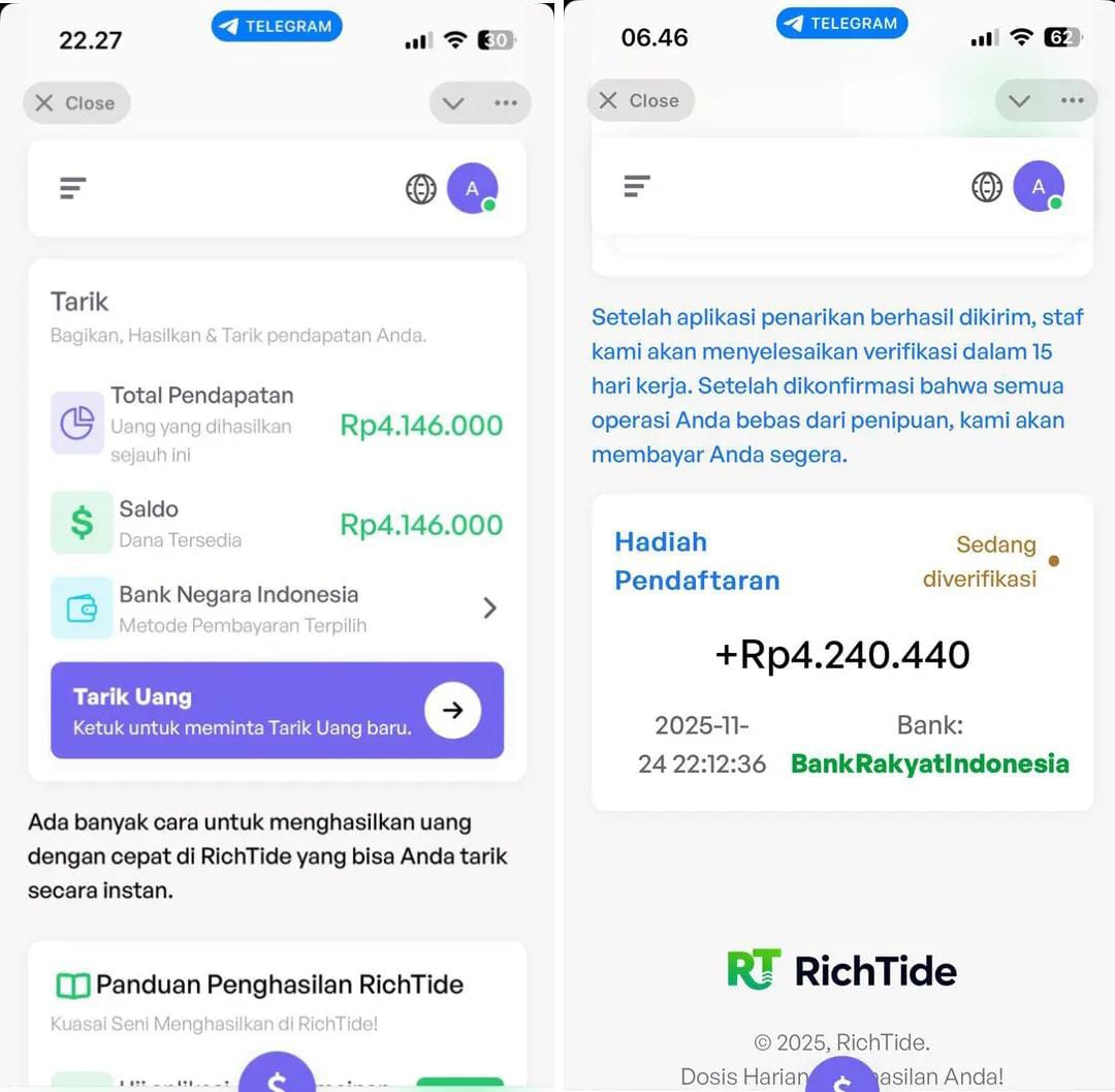 RichTide Apakah Terbukti Membayar? Bonus 330Rb dari Bot Telegram
