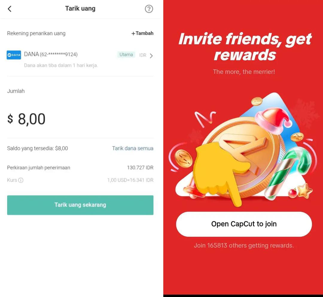 Cara Ikut Event CapCut Undang Teman Bonus 130Rb (8 Dolar) Langsung Cair!