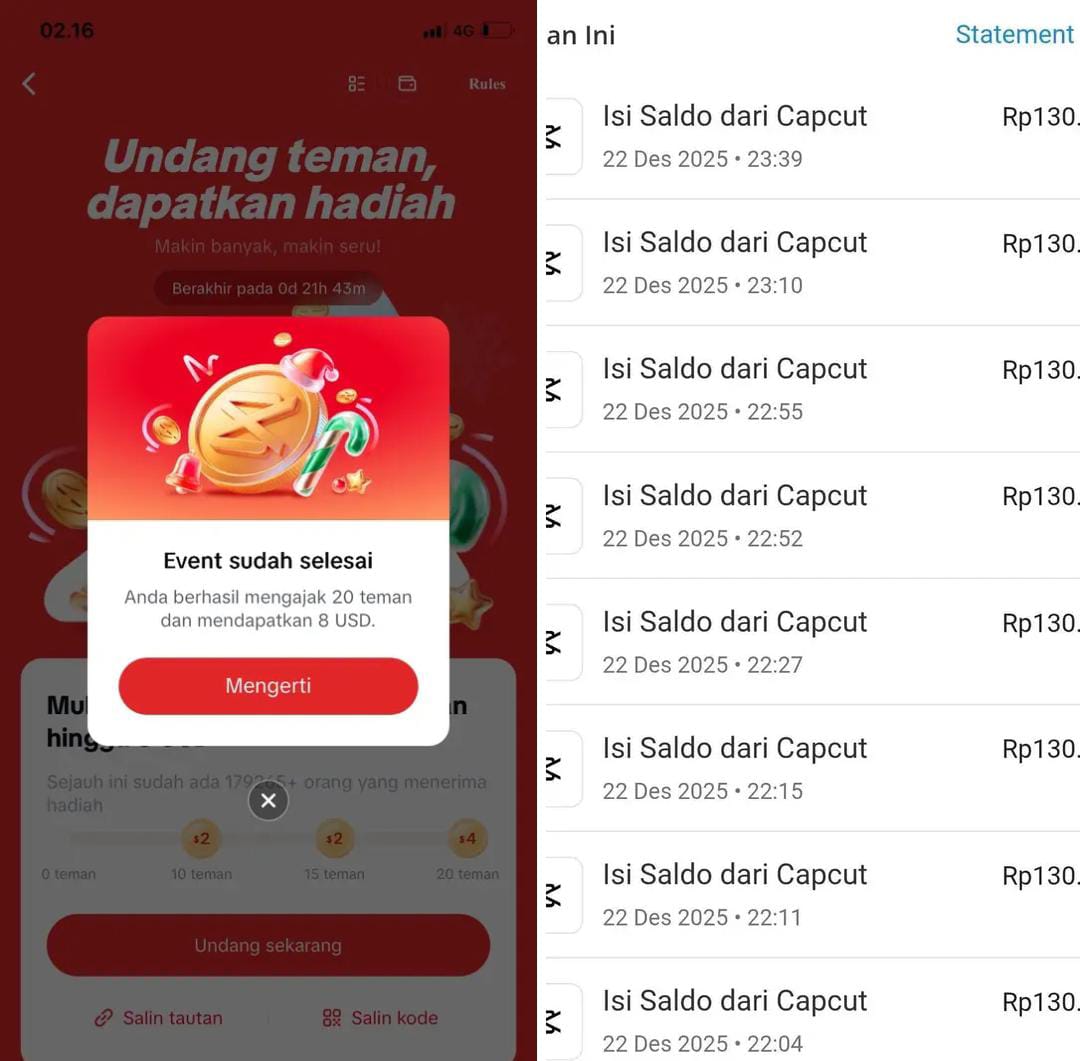 Tanpa Reset HP! Ini Trik Nuyul Event CapCut Hari Ini Auto Banjir Saldo