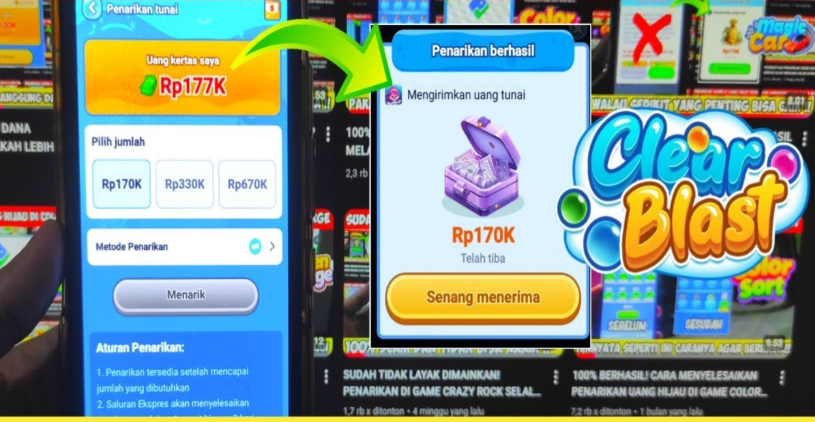 Cara Penarikan Rp170K Uang Kertas Hijau di Game Clear Blast Tanpa Penggandaan, Apakah Benar Cair? Review Terbaru