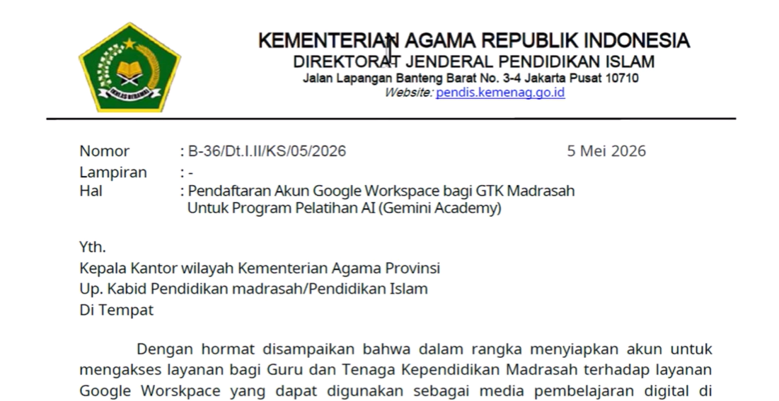 Cara Daftar Akun Google Workspace Guru Madrasah Kemenag 2026 untuk Program Pelatihan AI Gemini Academy